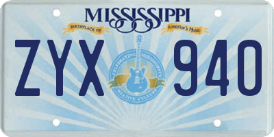 MS license plate ZYX940