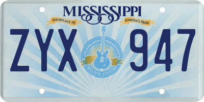 MS license plate ZYX947