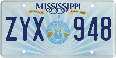 MS license plate ZYX948