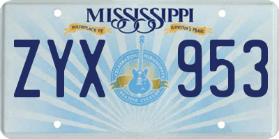 MS license plate ZYX953