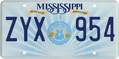 MS license plate ZYX954