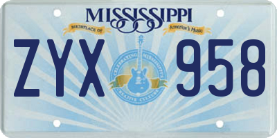 MS license plate ZYX958