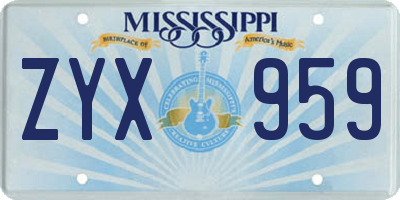 MS license plate ZYX959