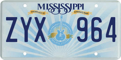 MS license plate ZYX964