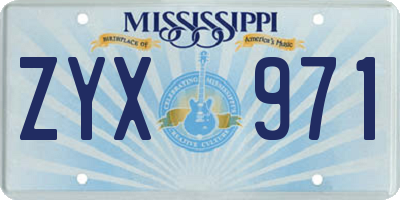 MS license plate ZYX971