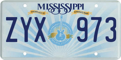 MS license plate ZYX973