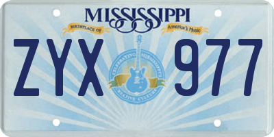 MS license plate ZYX977