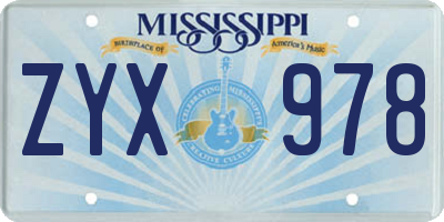 MS license plate ZYX978