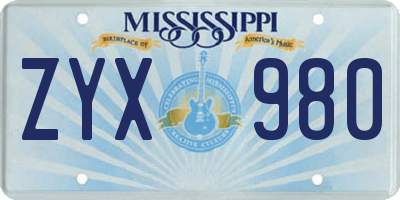 MS license plate ZYX980
