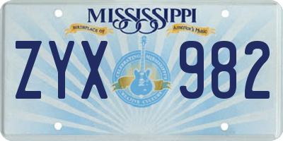 MS license plate ZYX982