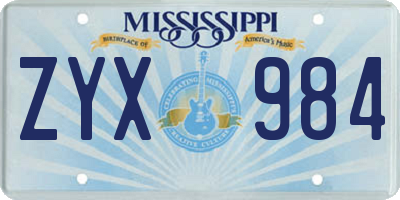 MS license plate ZYX984
