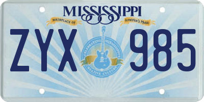 MS license plate ZYX985