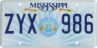 MS license plate ZYX986