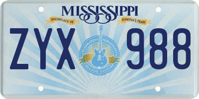 MS license plate ZYX988