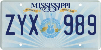 MS license plate ZYX989