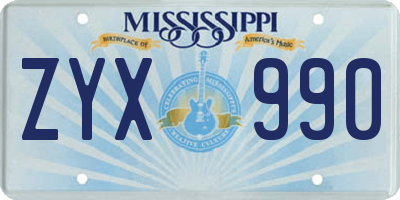 MS license plate ZYX990
