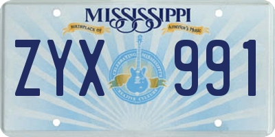MS license plate ZYX991