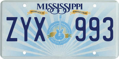 MS license plate ZYX993