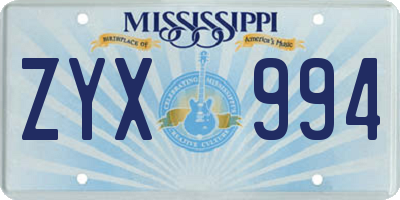 MS license plate ZYX994