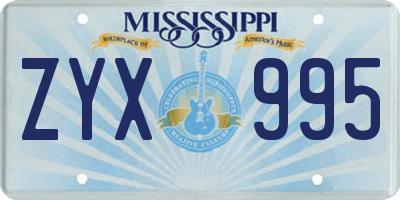 MS license plate ZYX995