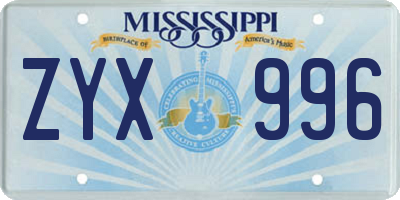 MS license plate ZYX996