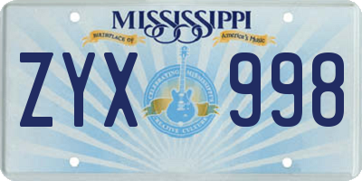 MS license plate ZYX998
