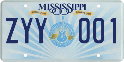 MS license plate ZYY001