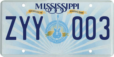 MS license plate ZYY003