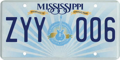 MS license plate ZYY006