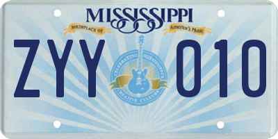 MS license plate ZYY010