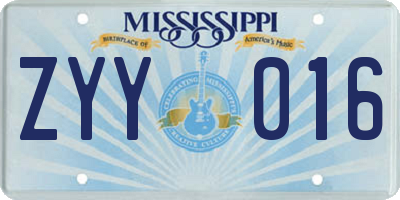 MS license plate ZYY016
