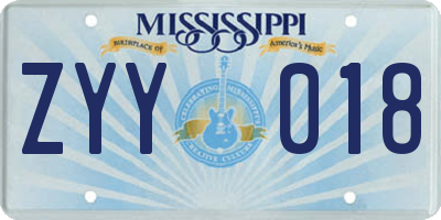 MS license plate ZYY018