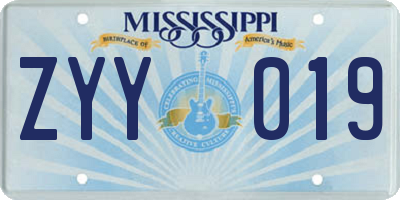 MS license plate ZYY019