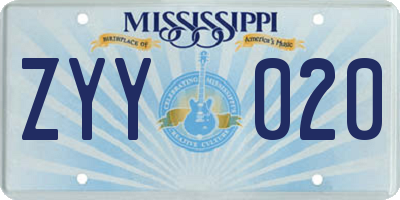 MS license plate ZYY020