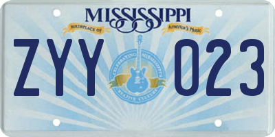 MS license plate ZYY023