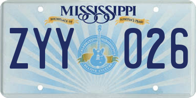MS license plate ZYY026