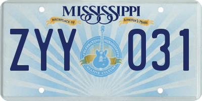 MS license plate ZYY031