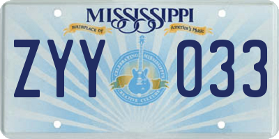 MS license plate ZYY033