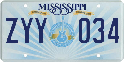 MS license plate ZYY034