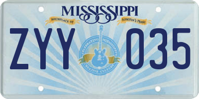 MS license plate ZYY035