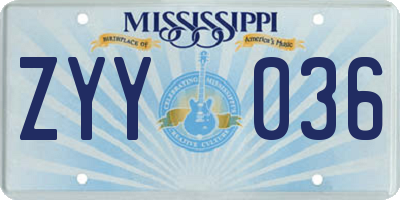 MS license plate ZYY036