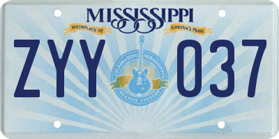 MS license plate ZYY037