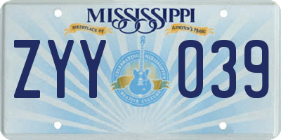 MS license plate ZYY039