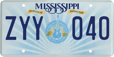 MS license plate ZYY040