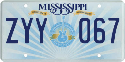 MS license plate ZYY067