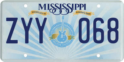 MS license plate ZYY068