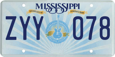 MS license plate ZYY078