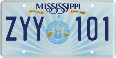 MS license plate ZYY101