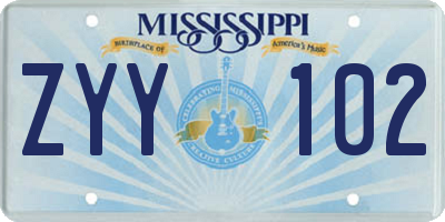 MS license plate ZYY102