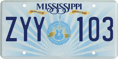 MS license plate ZYY103